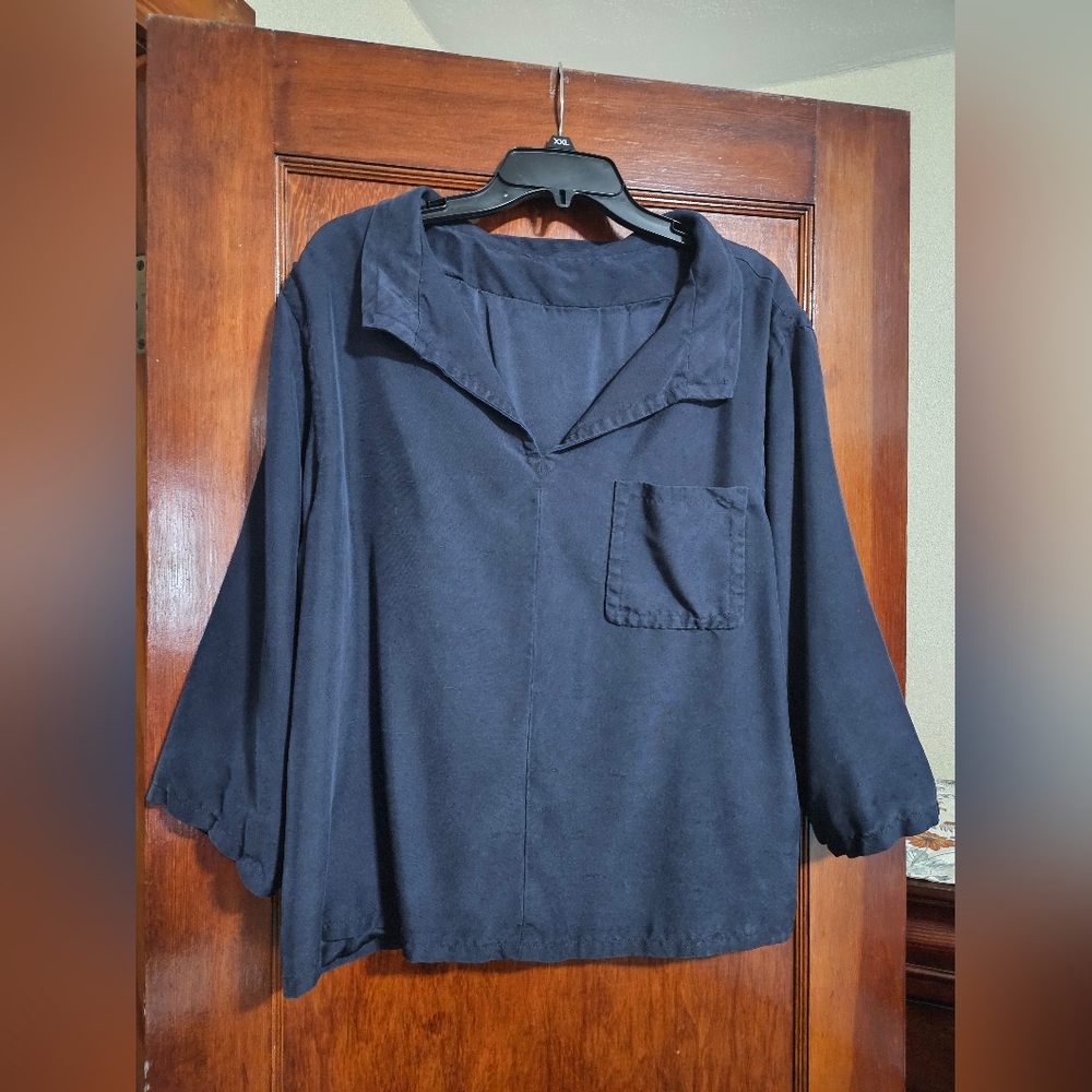 Vintage ILGWU Union Made Navy Blue Women's Top Blouse Size 16